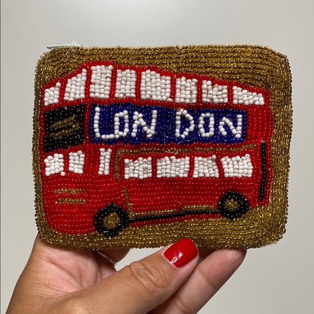 Vintage London Double Decker Bus Beaded Coin Purse